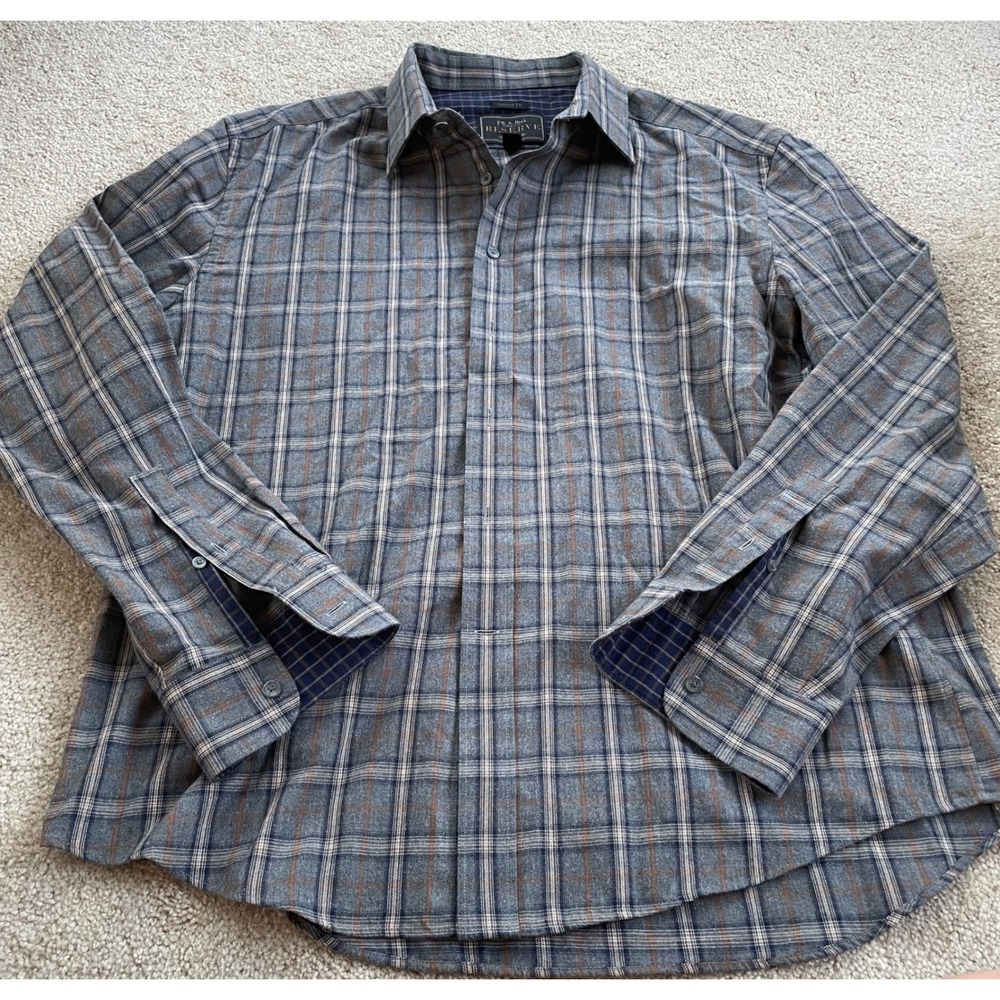 Jos. A. Bank Reserve Mens XL Tailored Fit Cotton Cashmere Plaid Flannel Shirt